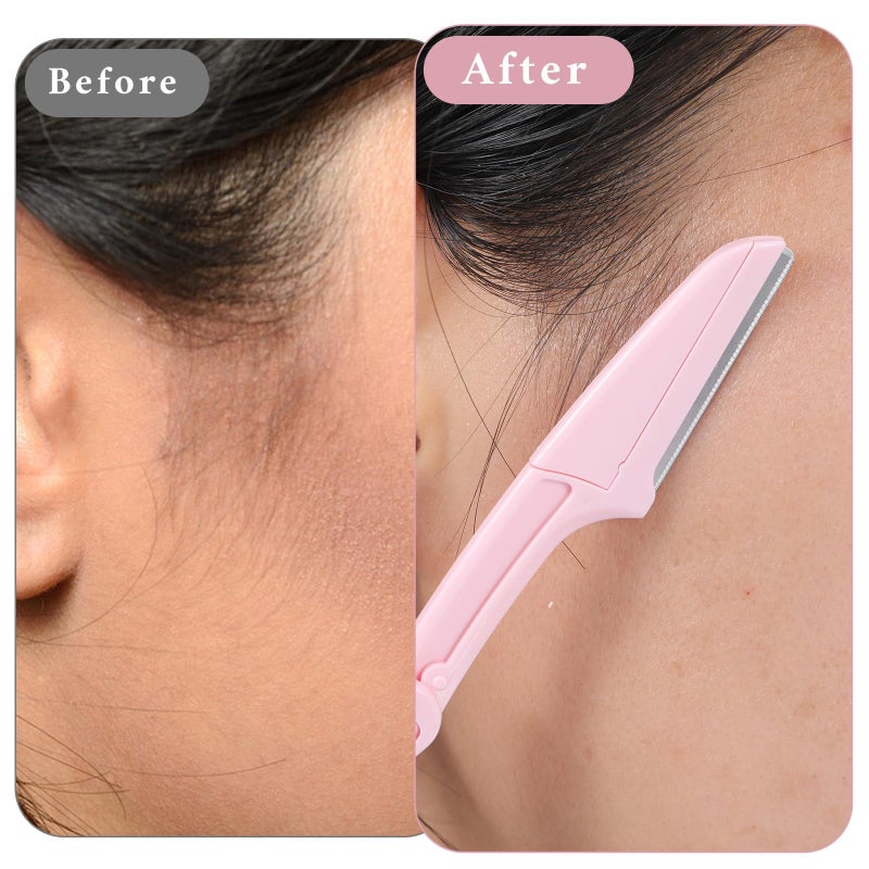 KFHENSOMR 15 Pcs Dermaplane Razor Folding Eyebrow Razors for Women Face Fuzz Remover Facial Hair Removal for Women and Men Travel Dermaplaning Beauty Tool - Green White Pink - Image 3